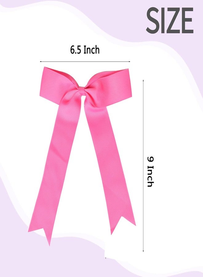 Hipcheer 20pcs Collegiate Style Cheer Bows for Girls, Long Tail Skinny Cheer Bow Ponytail Holder Handmade Bows for Girls Teens Softball Cheerleader Sports (Hot Pink) - Image 5